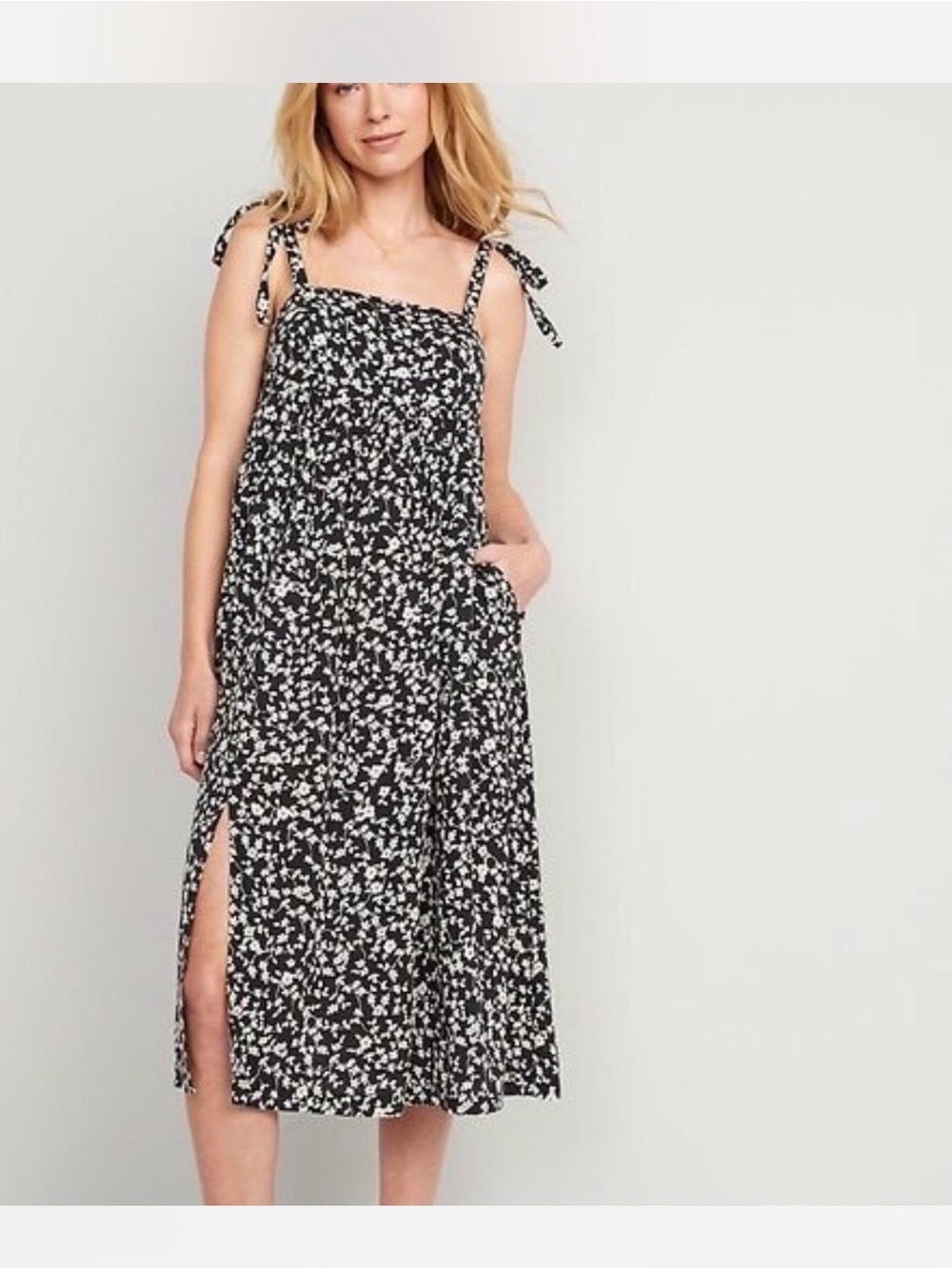 Old Navy Black and White Floral Maxi Dress with Tie Straps